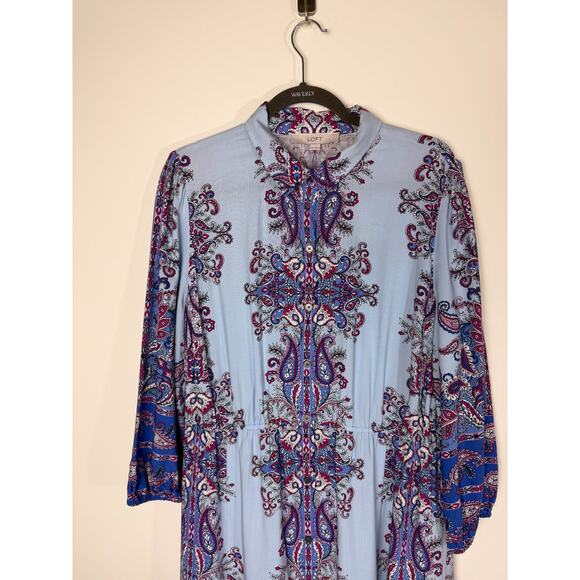 LOFT XL Paisley Maxi Shirt Dress Blue Pink Button Down Spring Party Cottage Chic - Picture 3 of 11